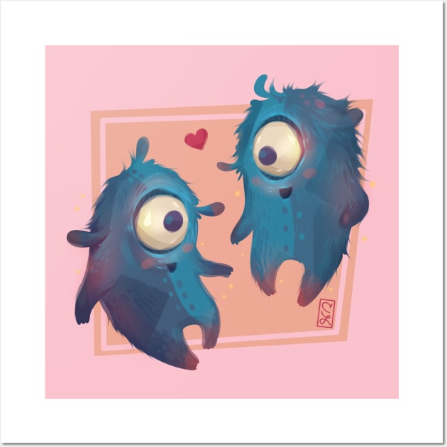 Monster Twin Buddies Wall Art by Claire Lin